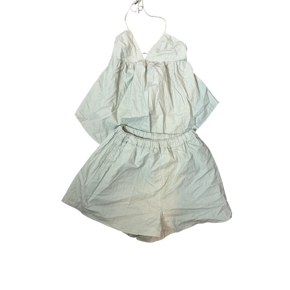 Free People 2 Piece Set Womens XS Green Halter Tank Top Shorts Pockets Boho